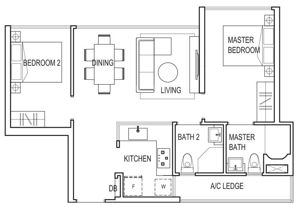 Symphony Suites Floor Plan - A1 2 Bedroom 64 sqm 689 sqft