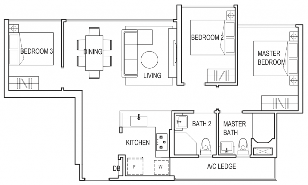 Symphony Suites Floor Plan - B1 3 Bedroom 73 sqm 786 sqft