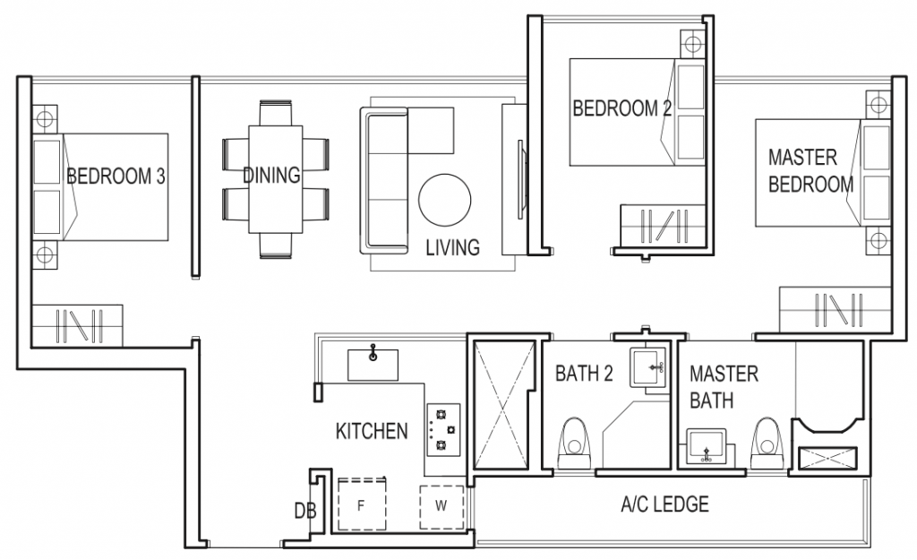 Symphony Suites Floor Plan - B2 3 Bedroom 74 sqm 797 sqft
