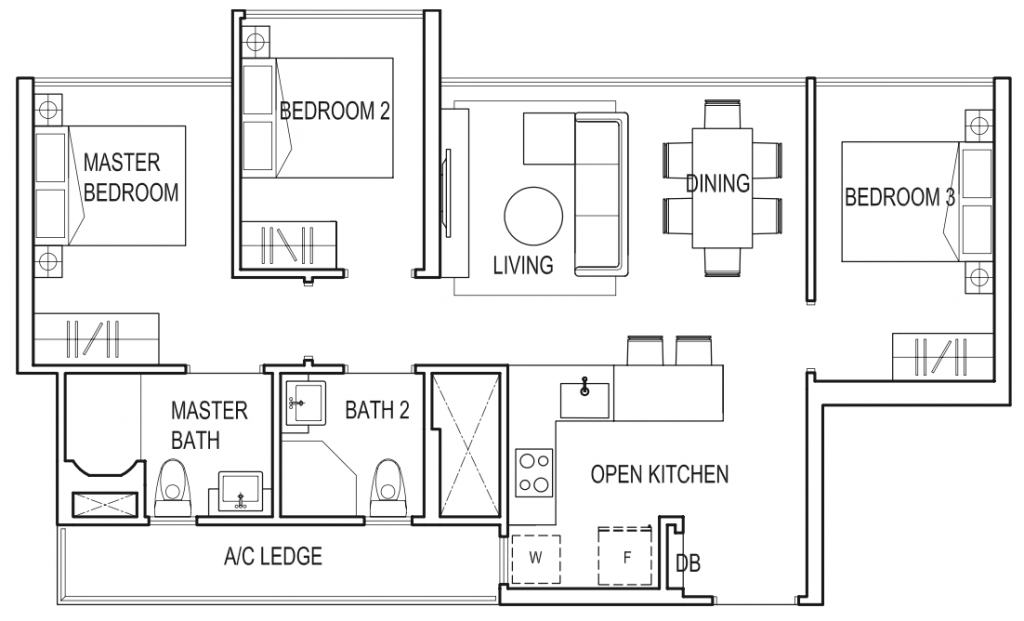 Symphony Suites Floor Plan - B2a 3 Bedroom 74 sqm 797 sqft
