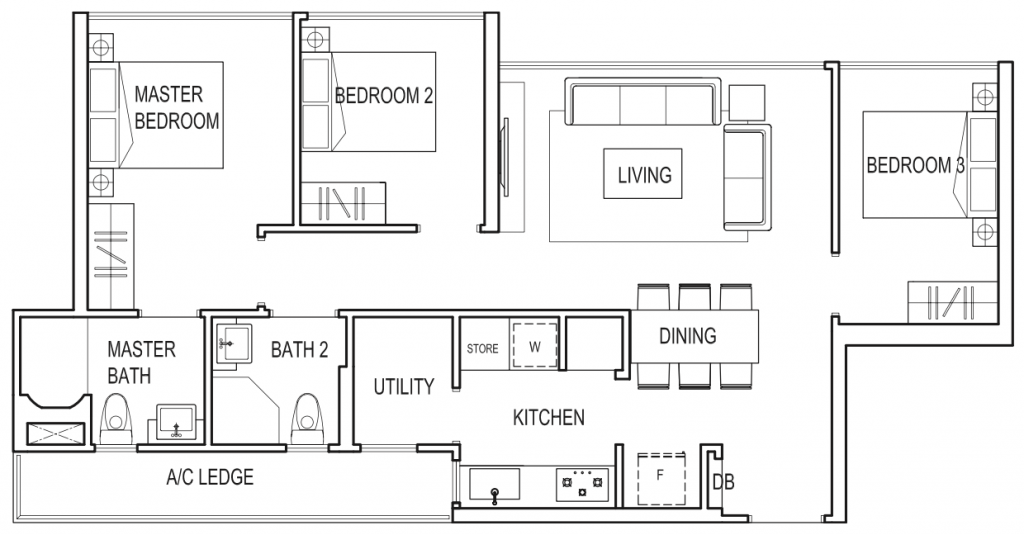 Symphony Suites Floor Plan - C2a 3 Bedroom Premium 85 sqm 915 sqft