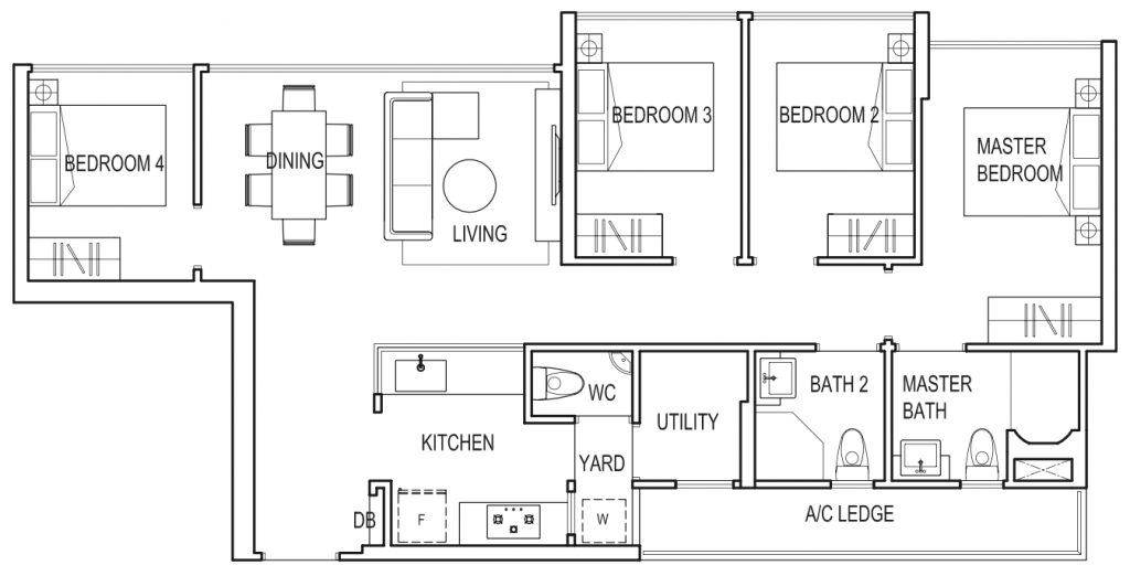 Symphony Suites Floor Plan - D1 4 bedroom 95 sqm 1023 sqft