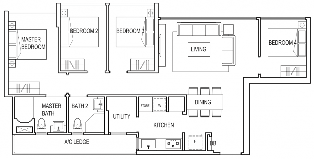 Symphony Suites Floor Plan - D1a 4 bedroom 95 sqm 1023 sqft